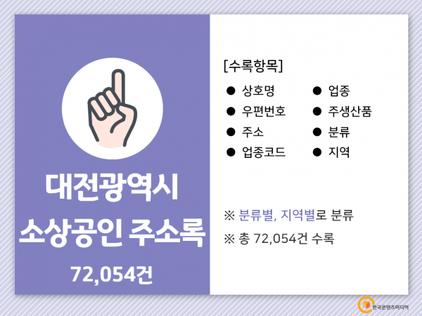 한국콘텐츠미디어,2022 대전광역시 소상공인 주소록 CD